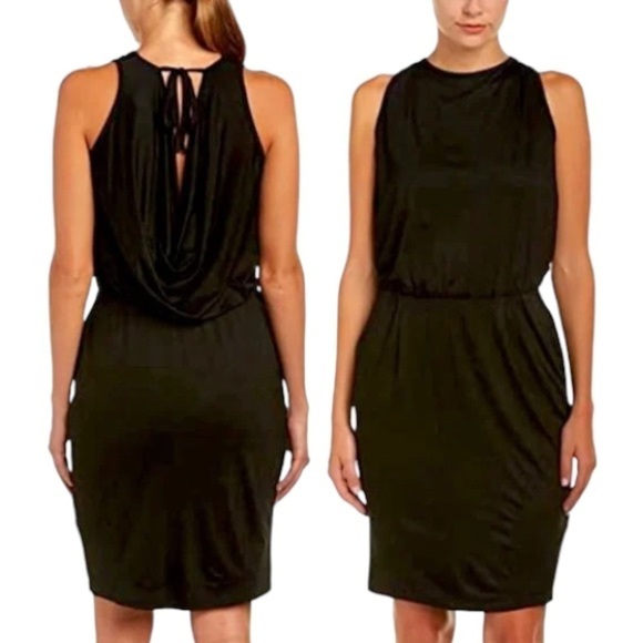 Trina Turk Dress Black Medium Drape-Back Jersey Open Drape Back Viscose NWOT - Picture 1 of 13